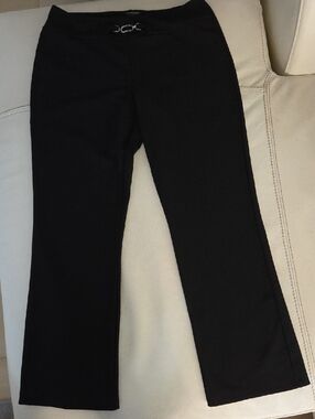 Perseption Black Petite Stretch Pants with Silver Logo Detail